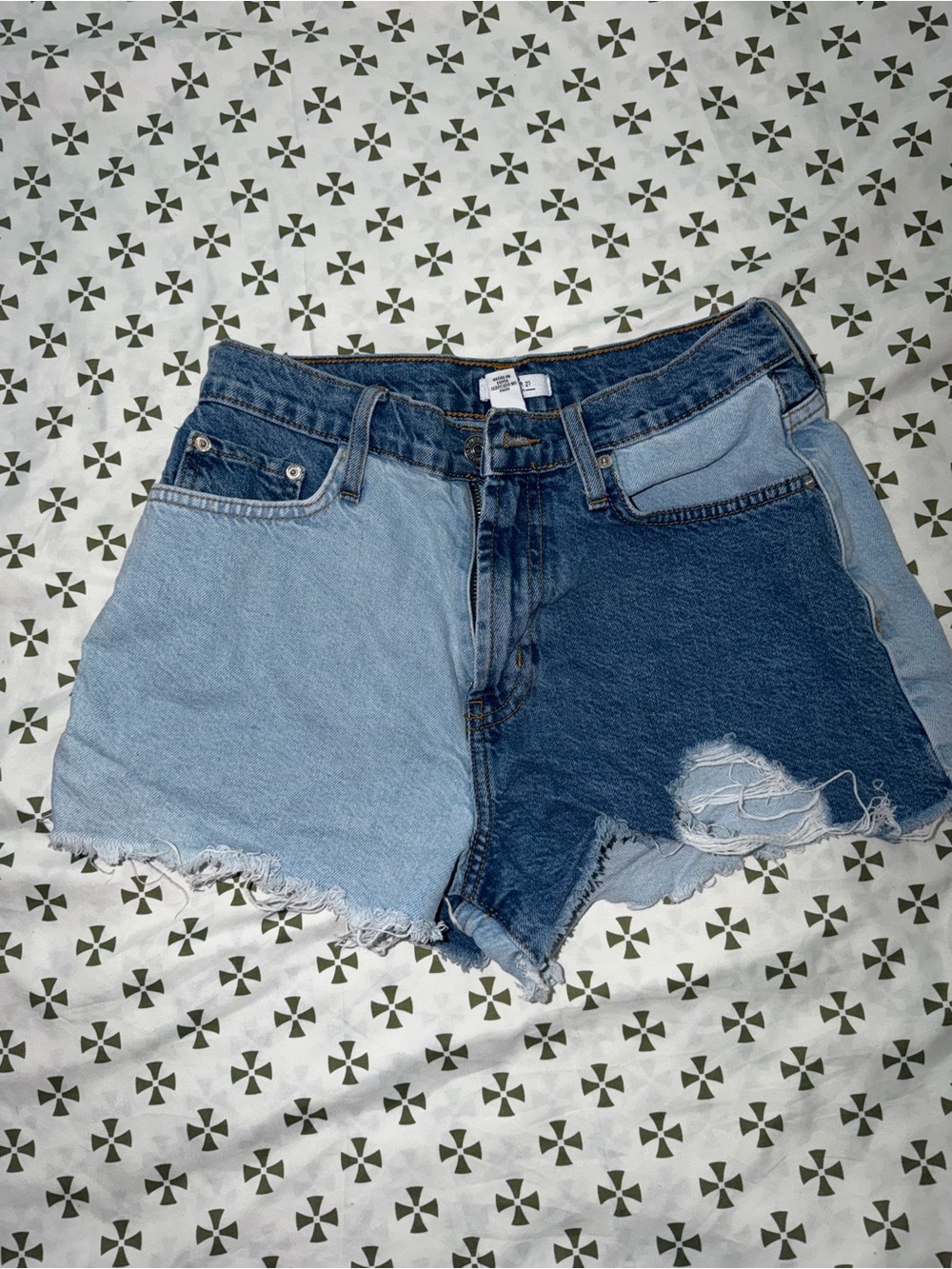 Forever 21 Two-Tone Light & Dark Blue Denim Cutoff Shorts